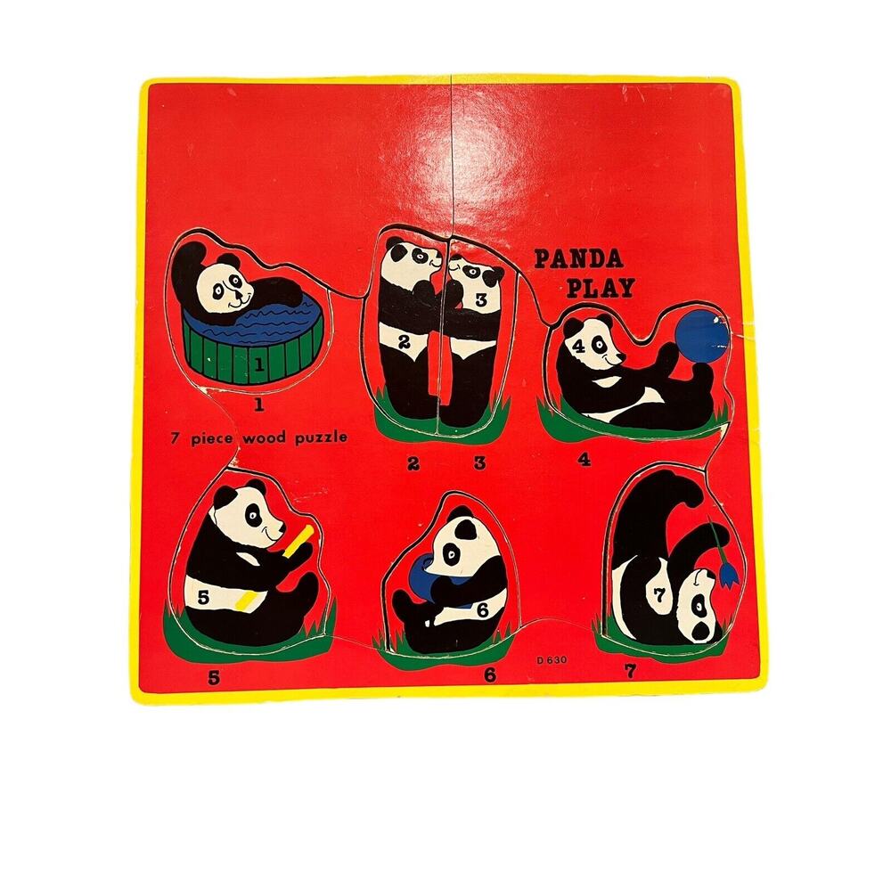 Vintage Panda Play Puzzle Kids Toddlers Model D630 Red